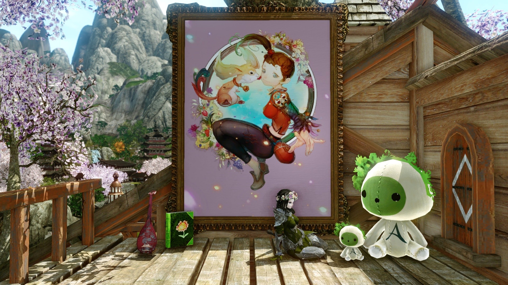 Лютня, книга, картина, венок и талисманы